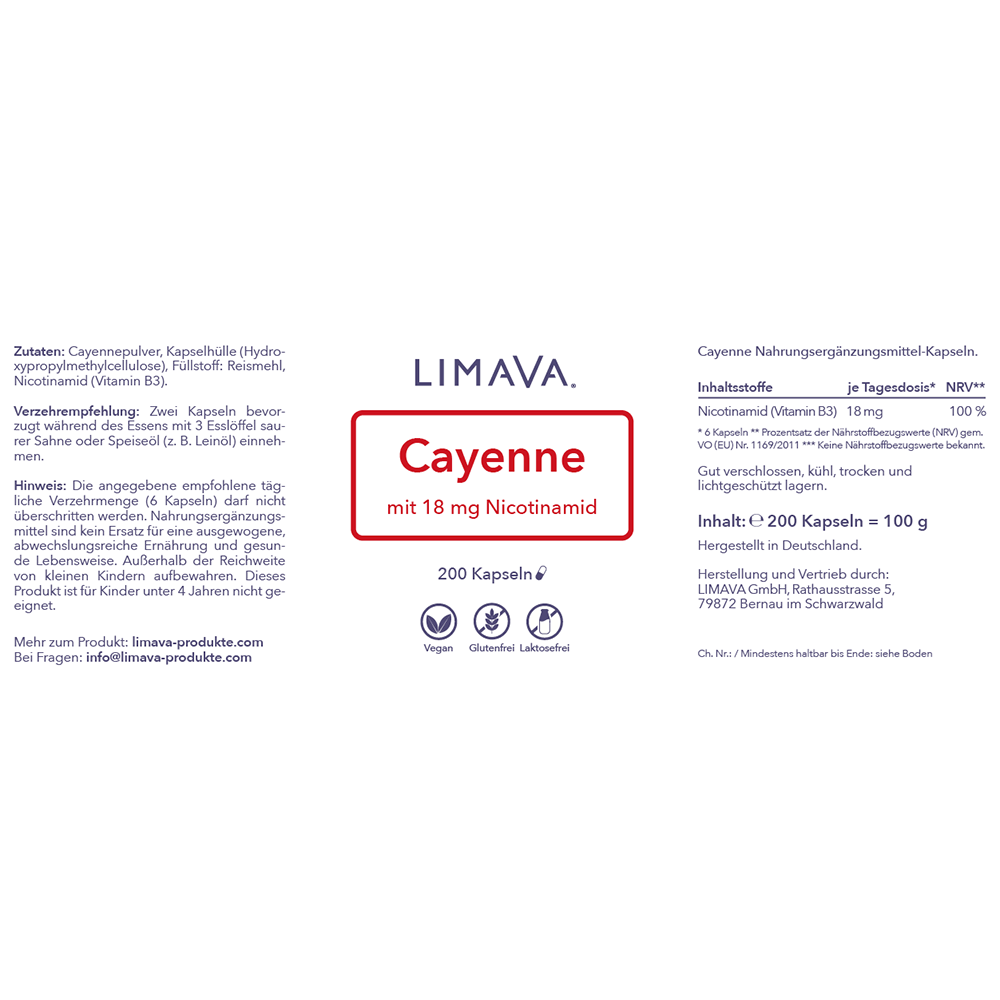 Cayenne Kapseln mit Nicotinamid (200 Kapseln)